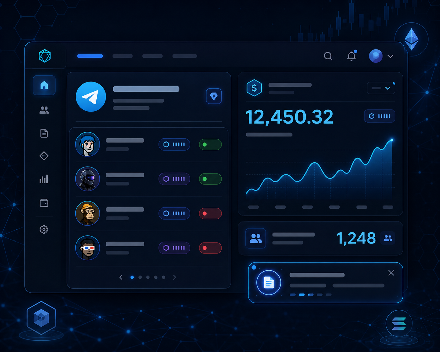 Panel de gestión de membresía cripto VIP